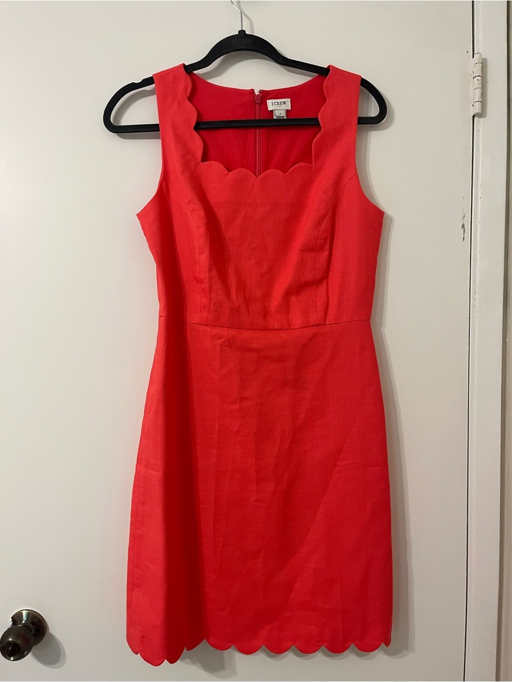 J. Crew Coral-Red Scallop Sheath Dress